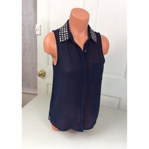 Katie Sheer Blouse Studded Collar Womens Small - Picture 1 of 7